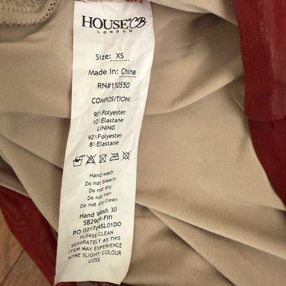 HOUSE OF CB Wine Stretch Tulle Dress Size XS - Picture 7 of 12